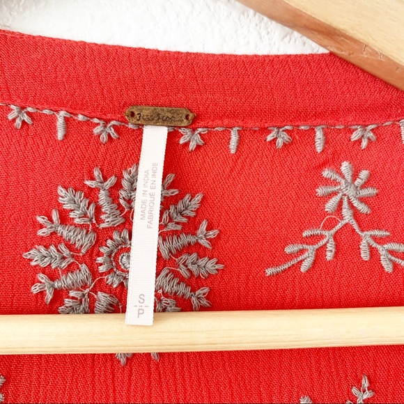 Free People Fire Red Embroidered Kimono size small - Picture 4 of 12